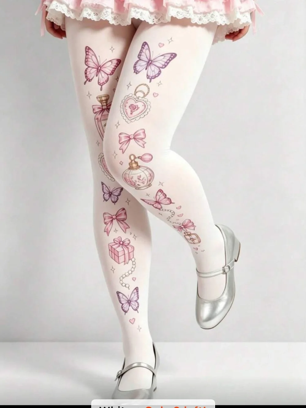 Cute White Floral & Butterfly Printed Tights for Women